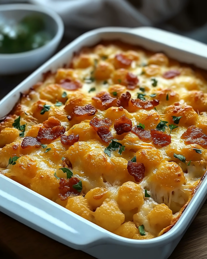 Chicken Bacon Ranch Tater Tots Casserole delights your taste buds!