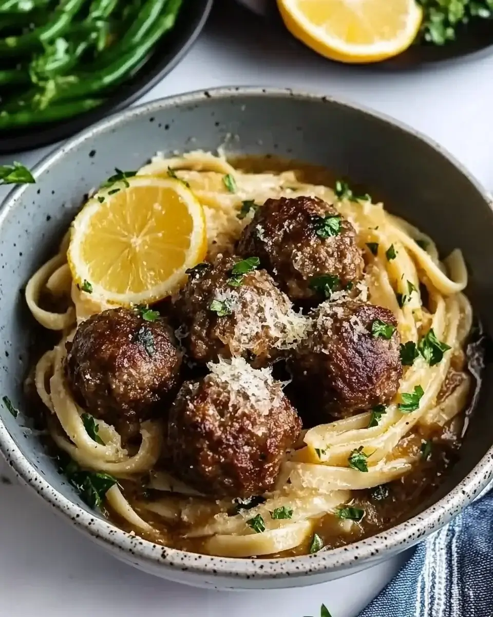 Garlic Butter Meatballs with Creamy Parmesan Linguine Delight!
