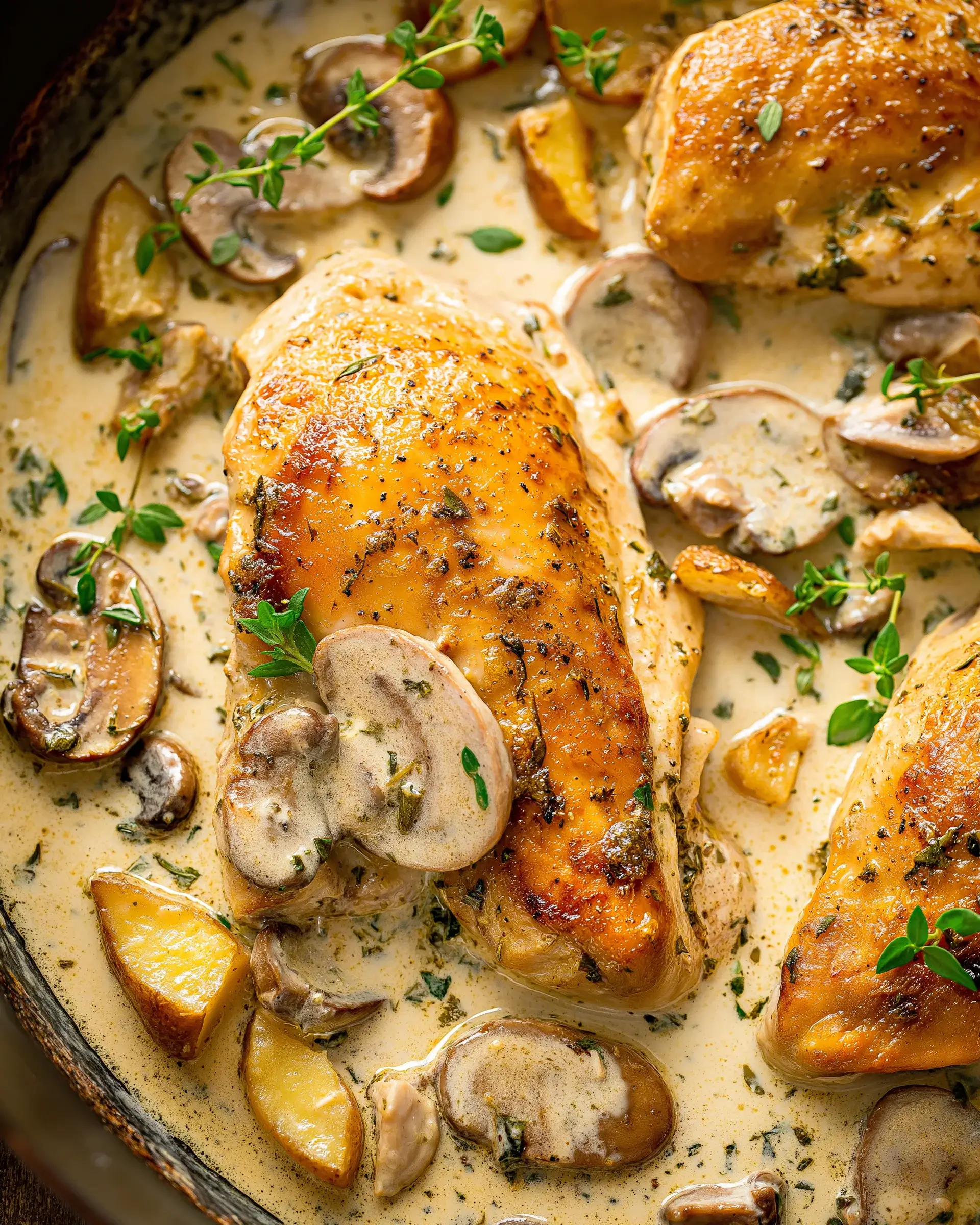 Herb Roasted Chicken in Creamy White Sauce for Dinner Delight
