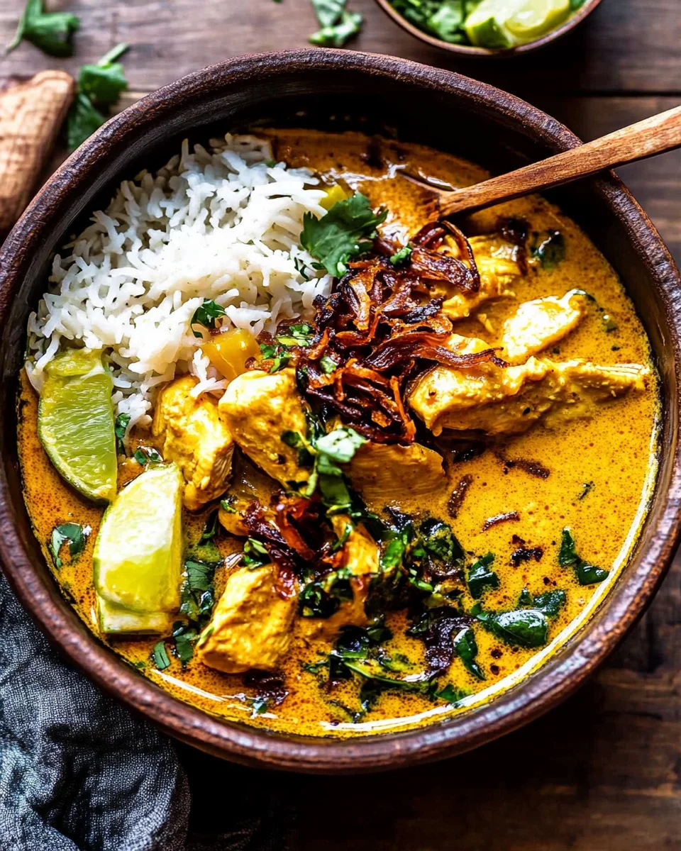 Crockpot Coconut Chicken Curry with Crispy Shallot Basil Oil will amaze you!