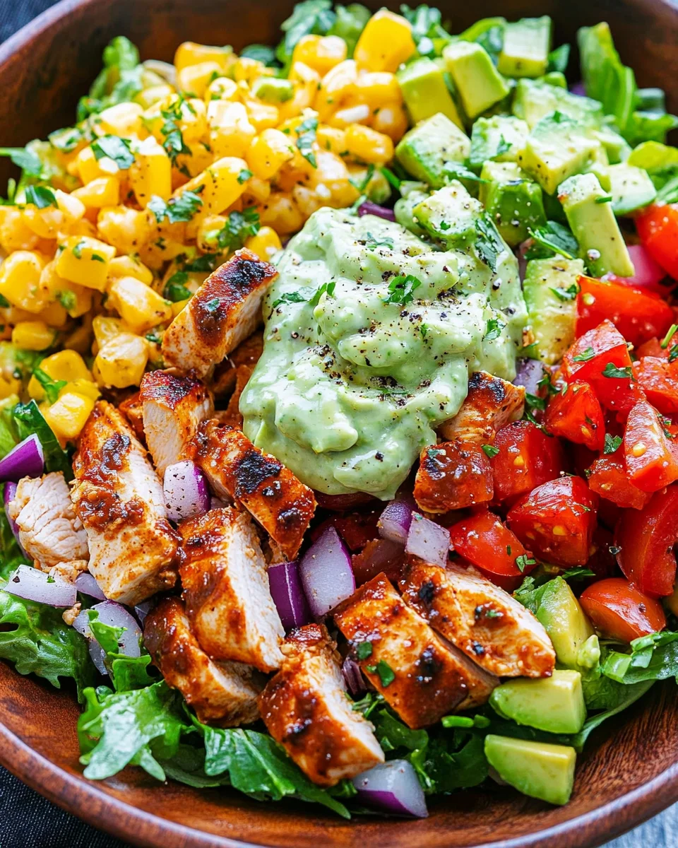 BBQ Chicken Salad with Creamy Avocado Dressing delights!