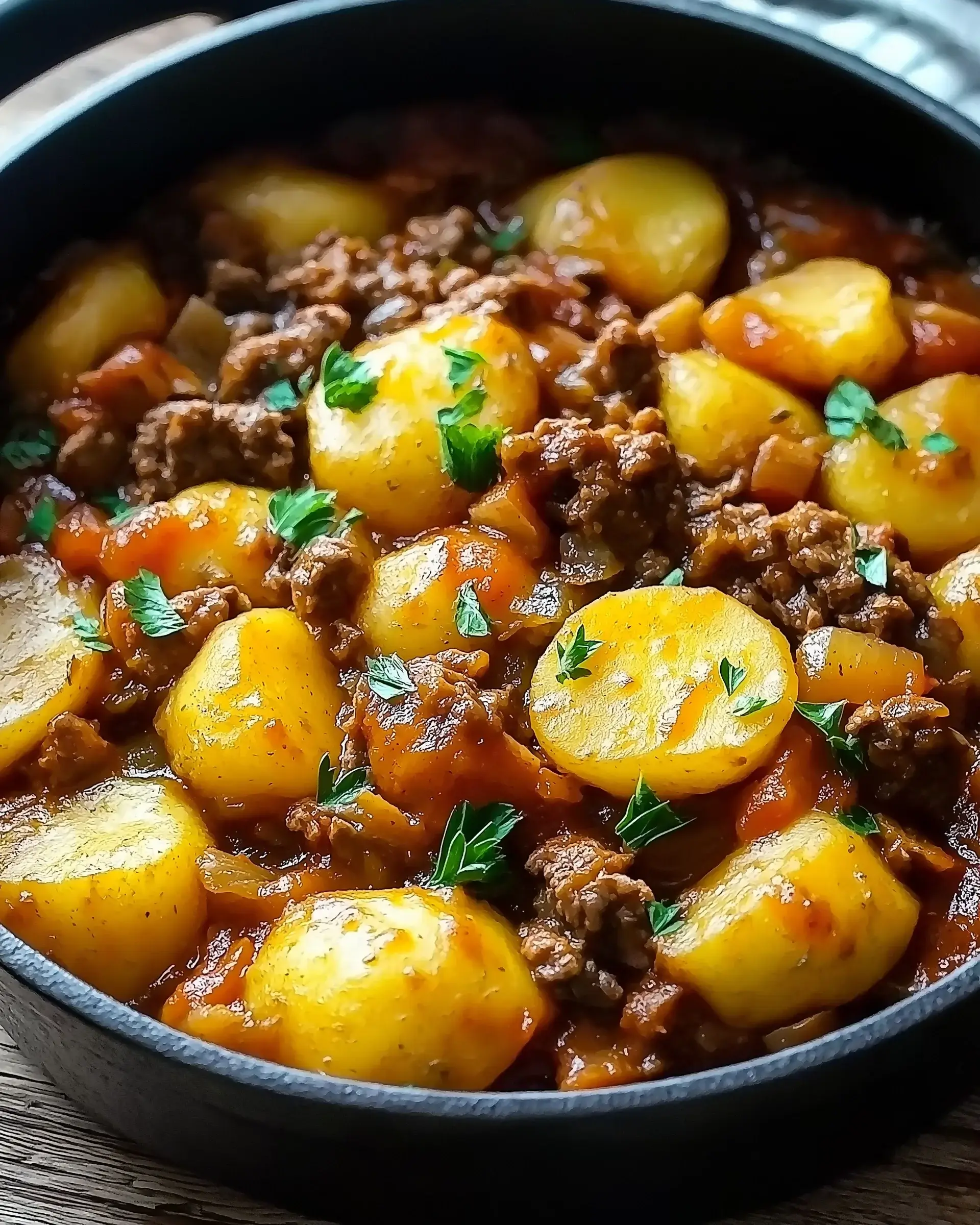 Cheesy One Pot Beef and Potatoes with Serving Dumplings Delights!