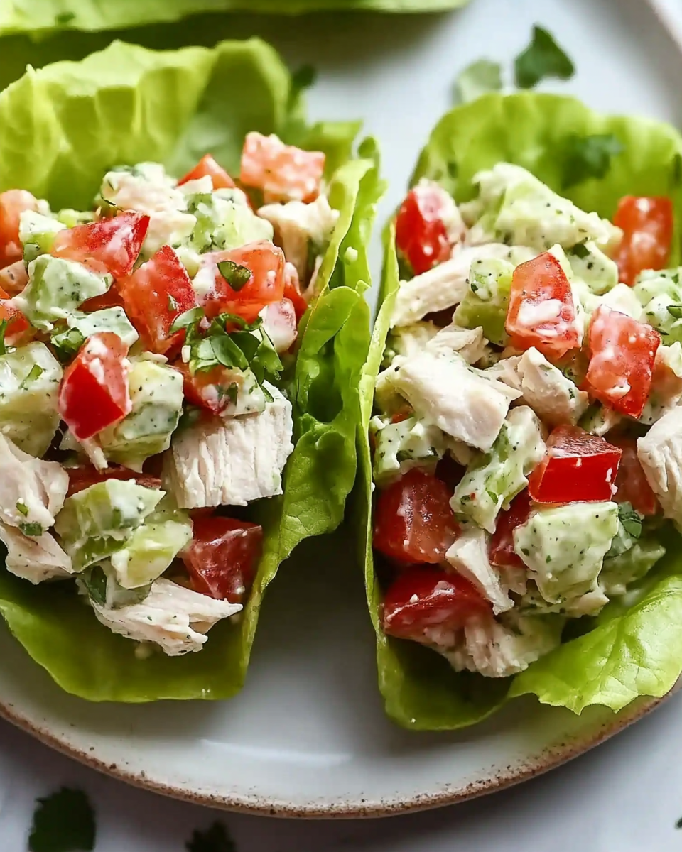 Light & Tasty BLT Chicken Salad Lettuce Wraps Delight!