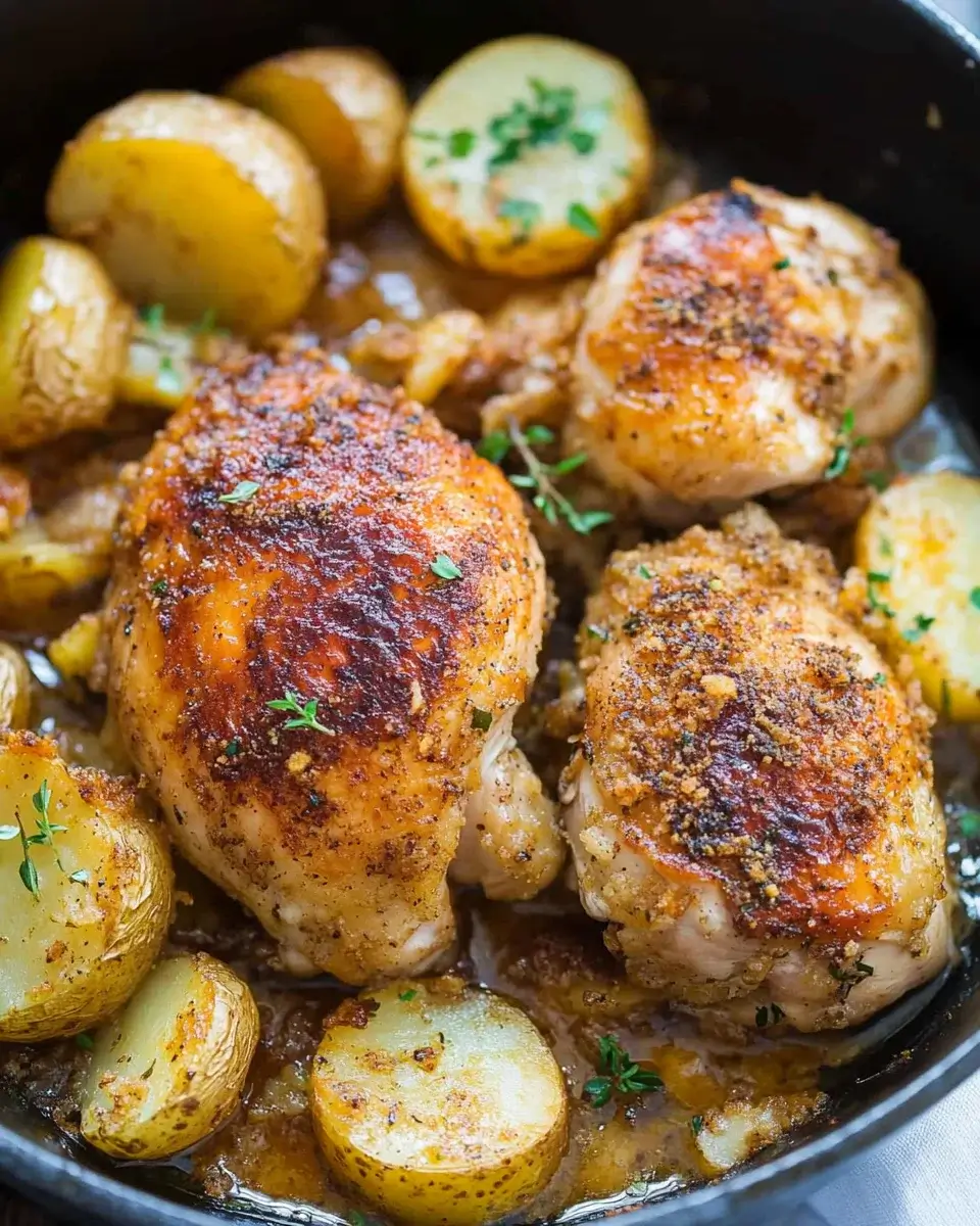 Greek Style Skillet Roast Chicken With Crispy Potatoes is irresistible!