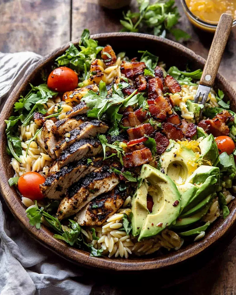 Grilled Lemon Herb Chicken Avocado Orzo Salad Delights!