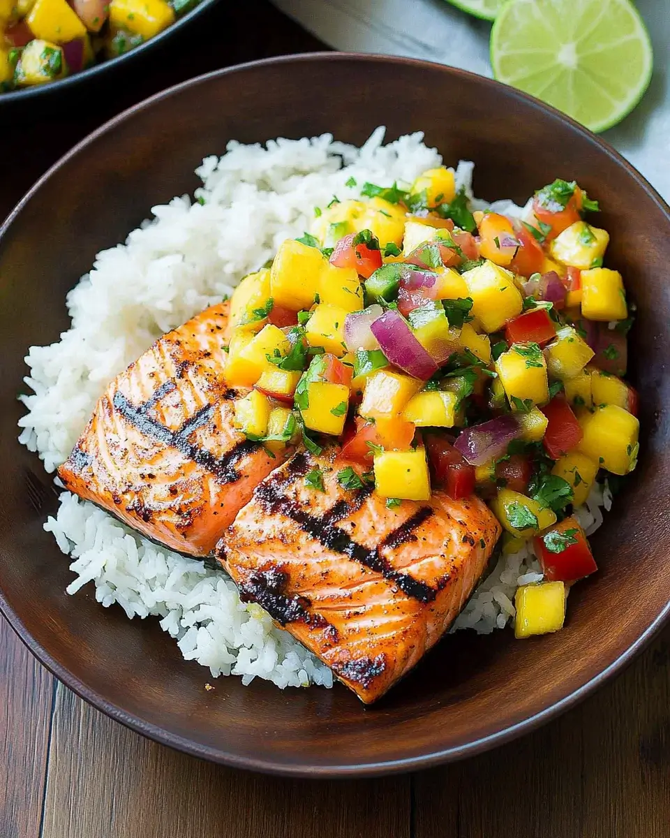 Grilled Salmon with Mango Salsa & Coconut Rice: A Delightful Recipe!