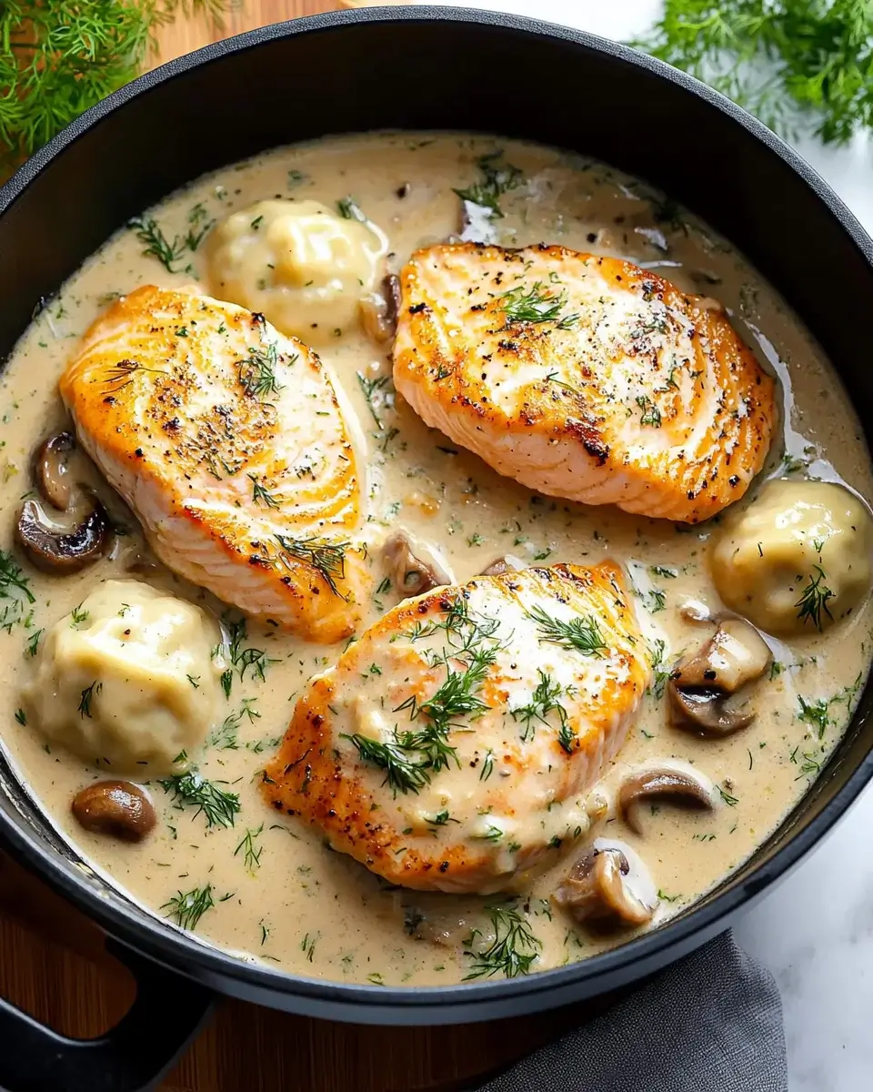 Salmon in Creamy Dill Sauce with Dumplings is Delicious!