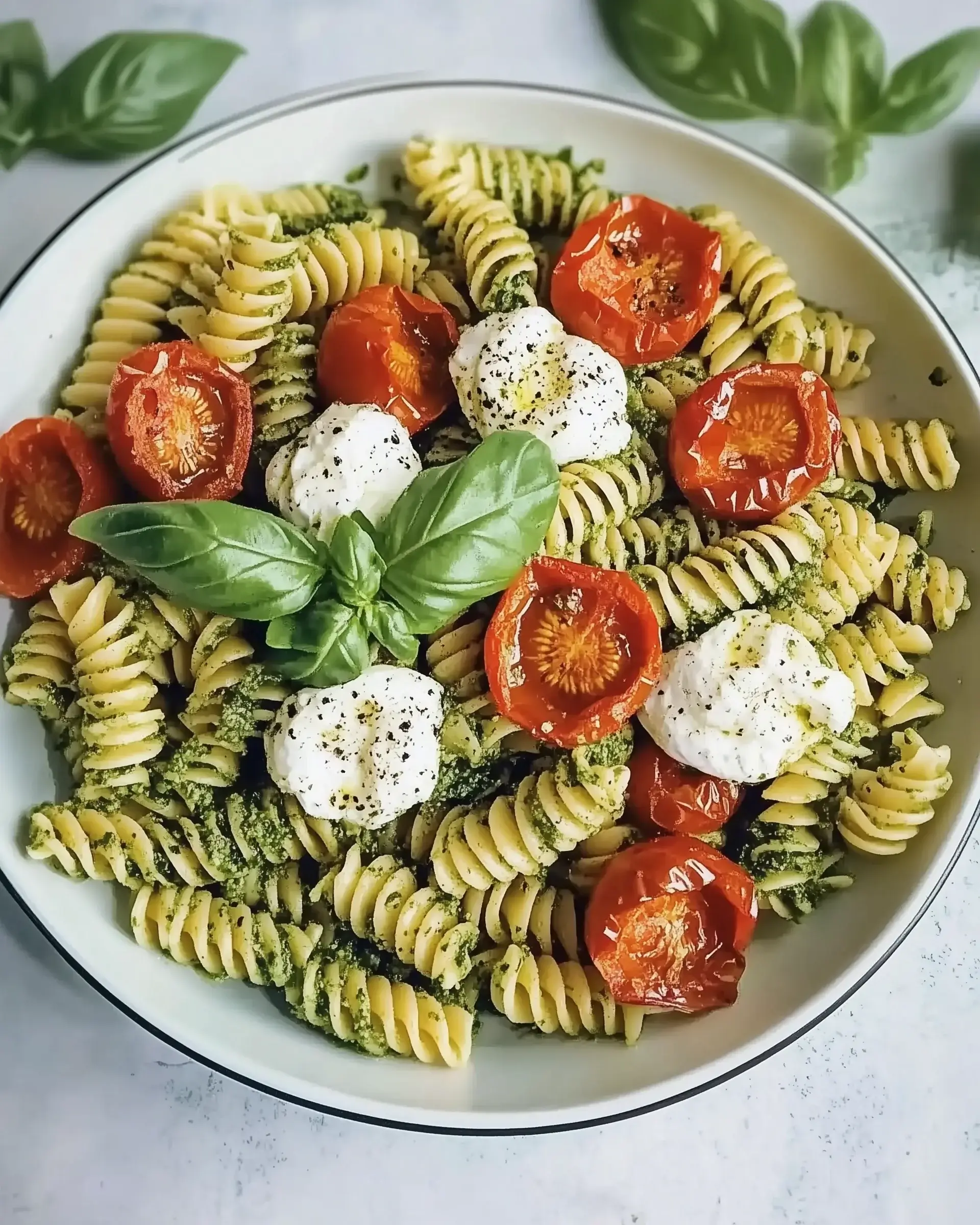 Roasted Tomatoes Burrata Pasta with Pesto for Dinner Bliss