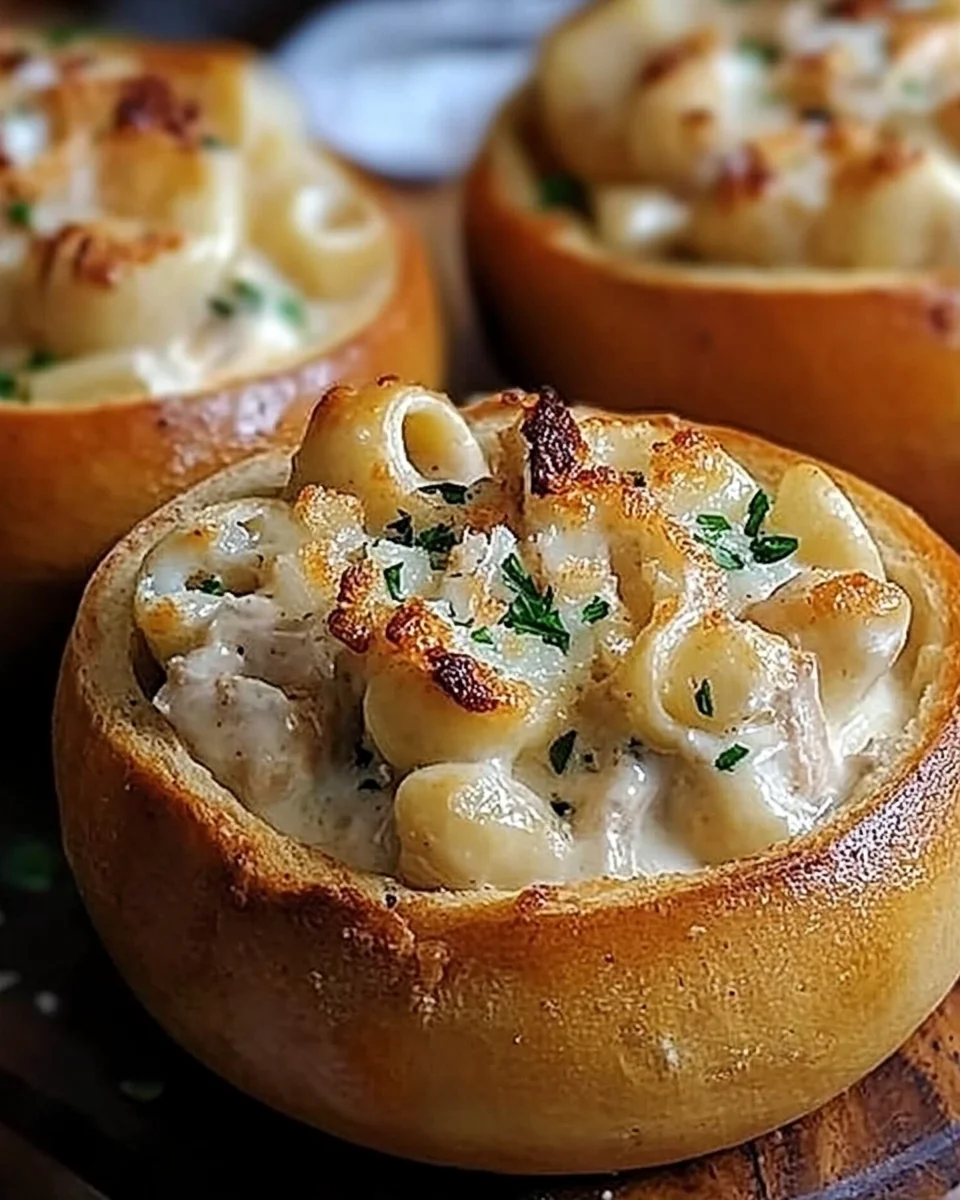 Creamy Chicken Alfredo Garlic Bread Bowls are Delicious!