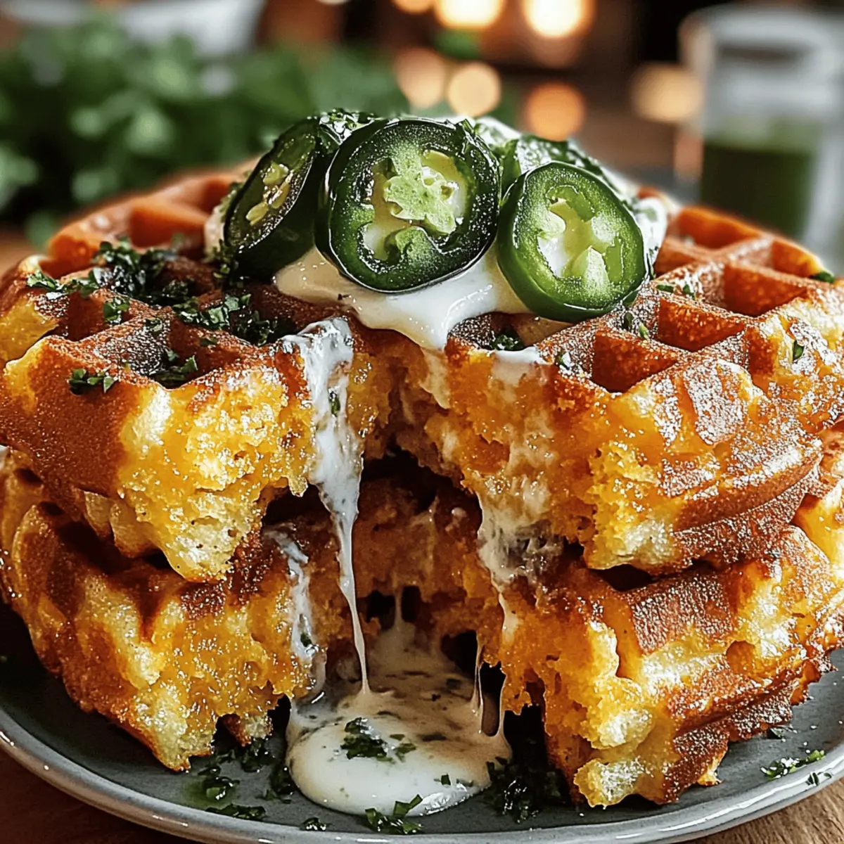 Cheddar Jalapeño Cornbread Waffles: Crispy and Flavorful Delight