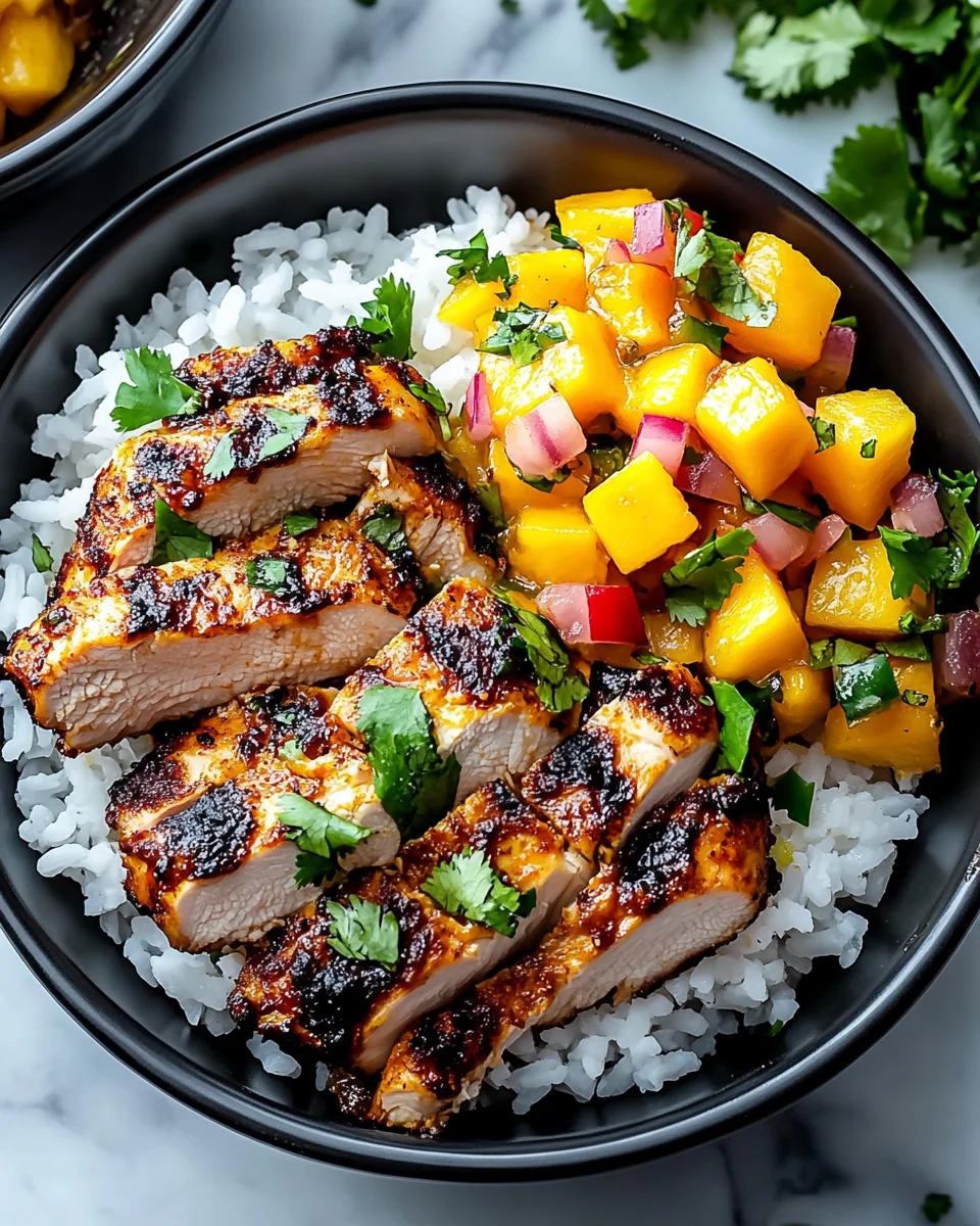 Jerk Chicken Bowls with Mango Salsa and Coconut Rice delight!