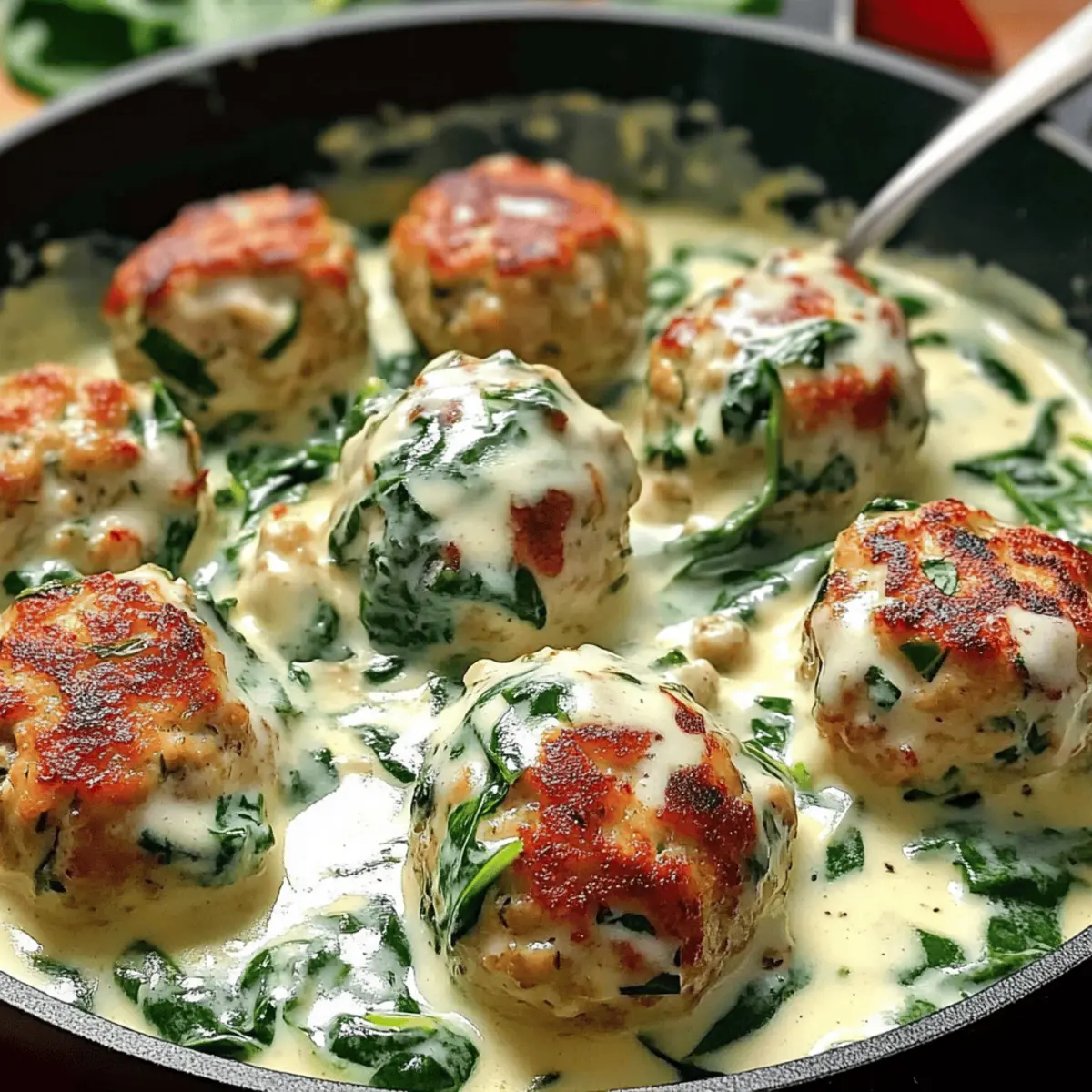 Irresistible Ricotta Meatballs in Spinach Alfredo Sauce