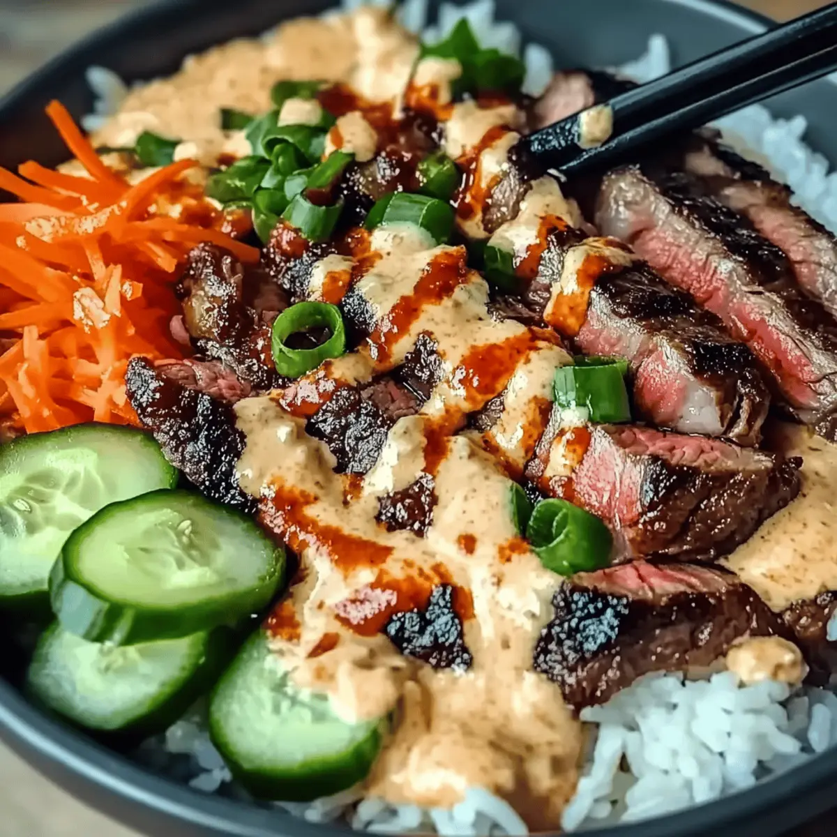 Korean BBQ Steak Rice Bowls with Spicy Cream Sauce Delight