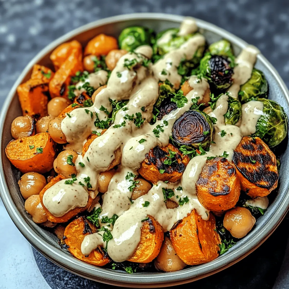 Delicious Roasted Vegetable & Chickpea Bowl with Tahini Dressing