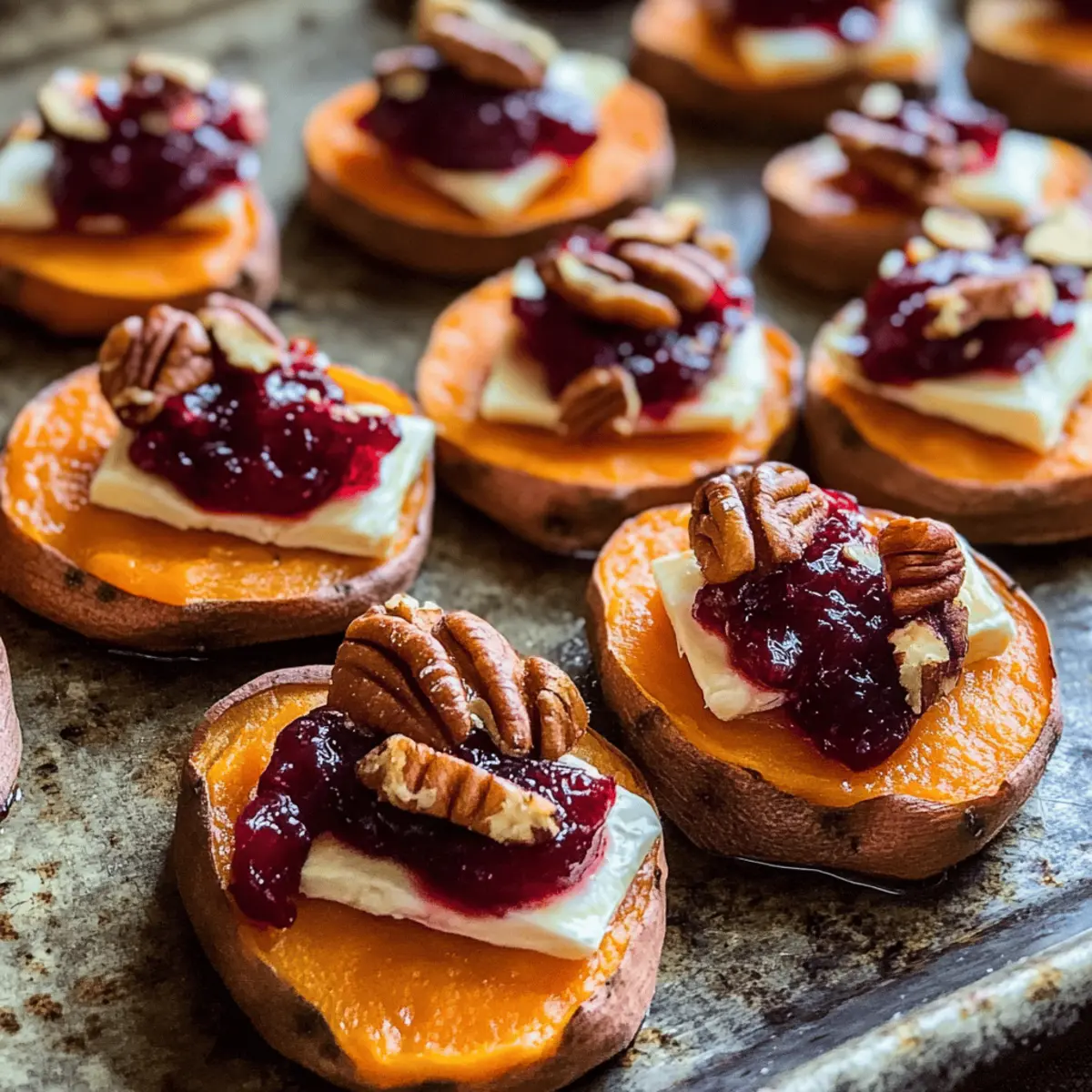 Savory Sweet Potato Rounds with Brie, Cranberry & Pecans