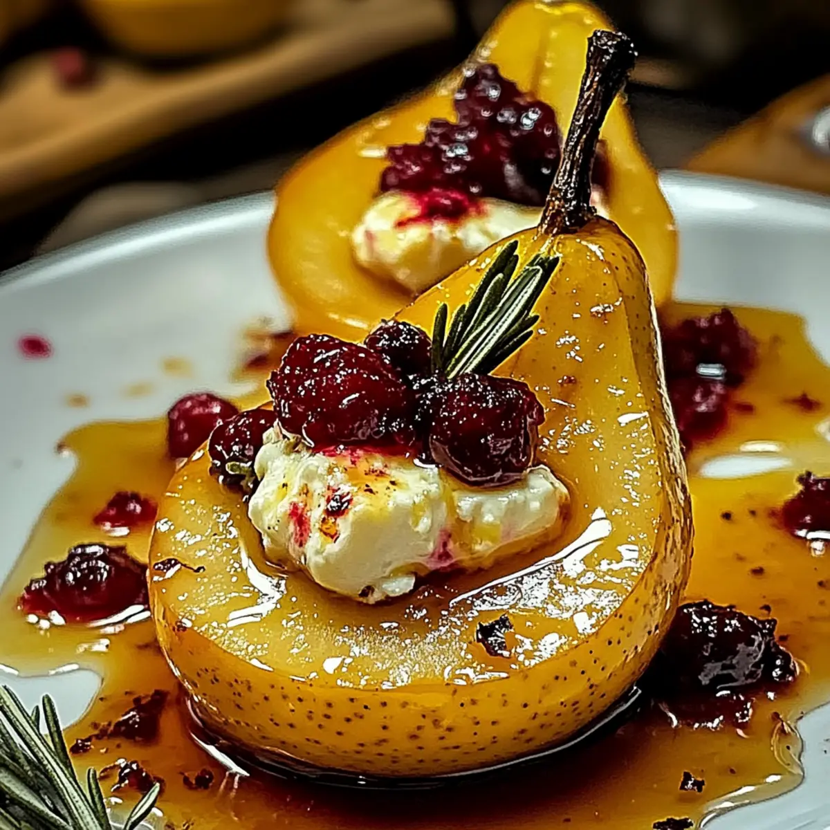 Baked Pears with Goat Cheese, Honey, and Cranberries Delight
