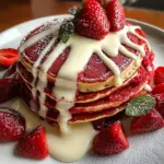 Red Velvet Pancakes with Cream Cheese Glaze and Rich Cocoa Flavor