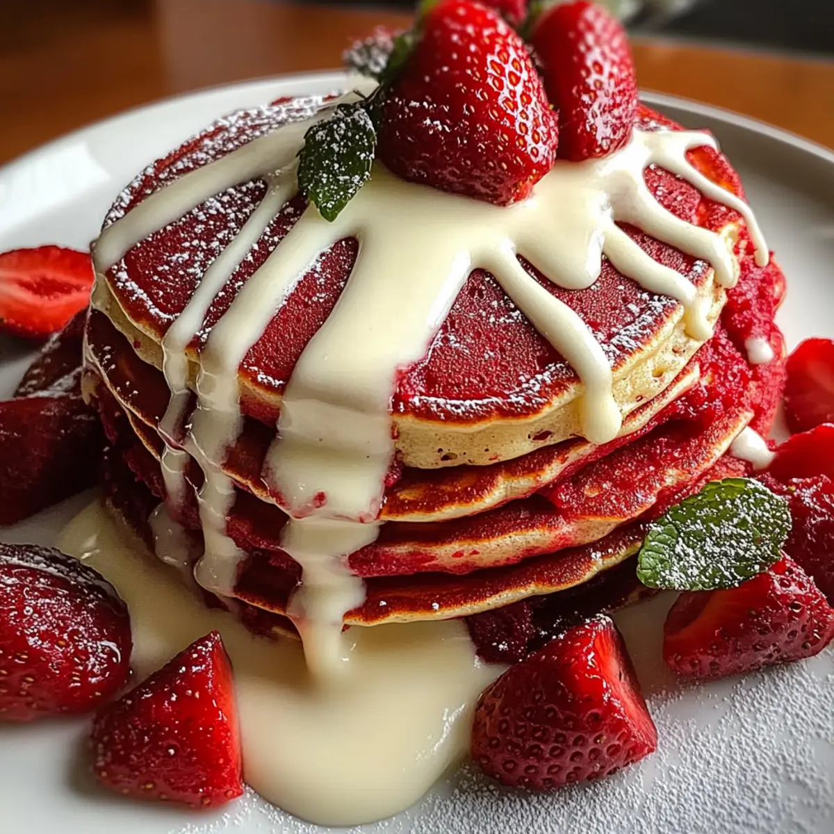 Red Velvet Pancakes with Cream Cheese Glaze for a Sweet Start