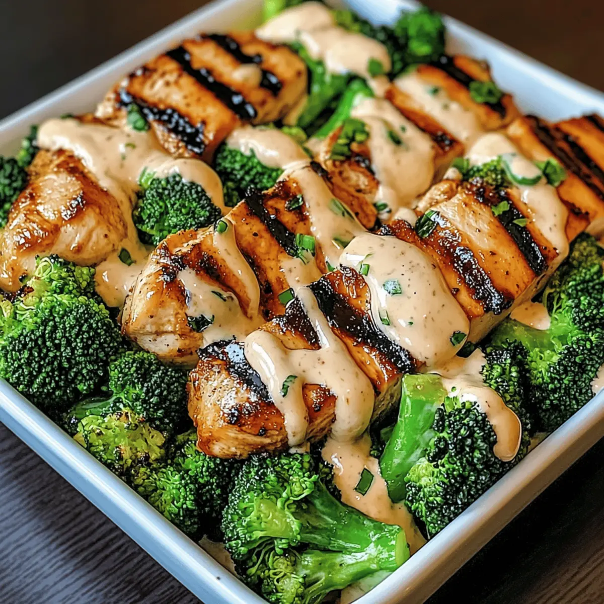 Grilled Chicken & Broccoli Bowls With Creamy Garlic Sauce Delight