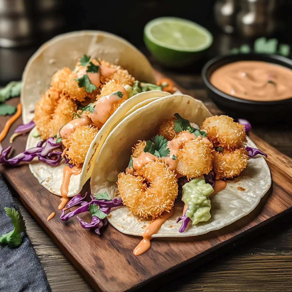 Crispy Coconut Shrimp Tacos with Spicy Lime Sauce Delight