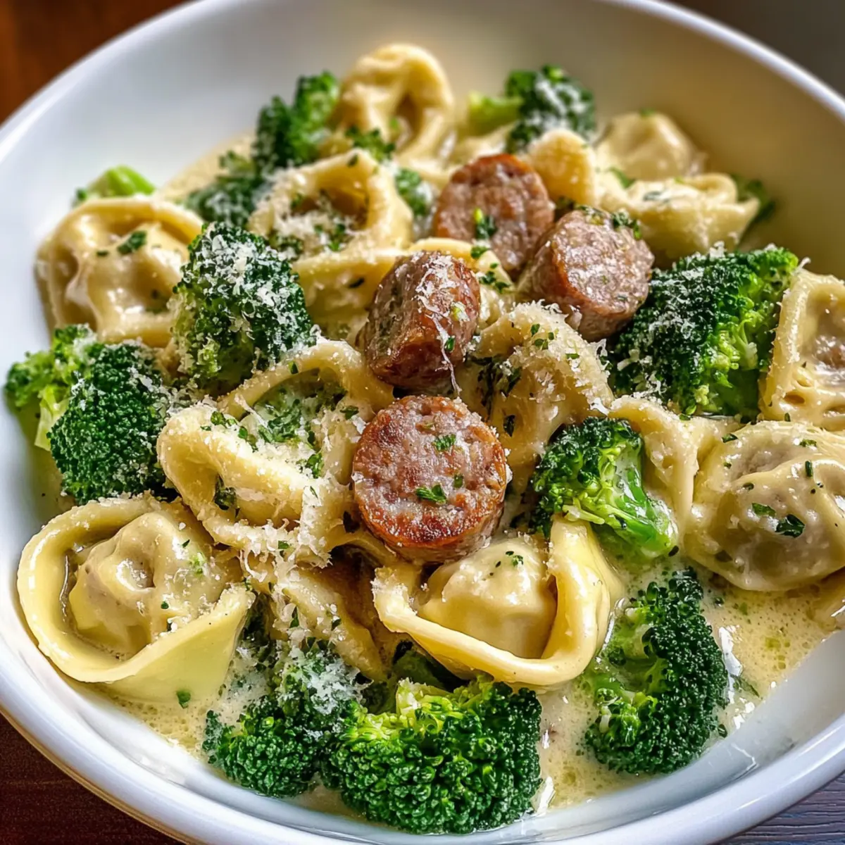 Creamy Garlic Parmesan Tortellini with Sausage and Broccoli Bliss