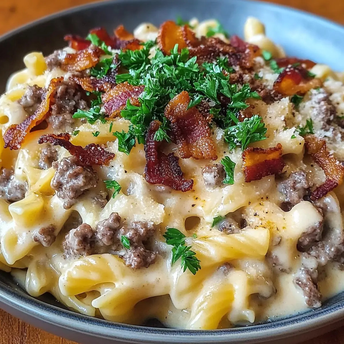 Loaded Bacon Cheeseburger Alfredo Pasta for Ultimate Comfort
