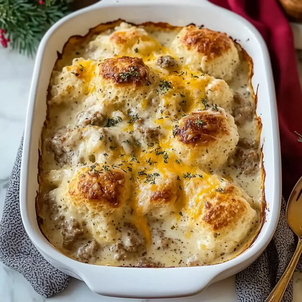 Overnight Biscuits and Gravy Casserole for Busy Mornings