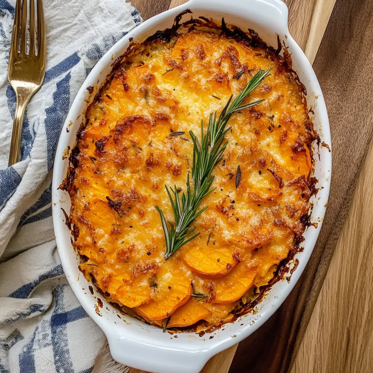 Savory Sweet Potato Gratin with Smoked Gouda and Rosemary