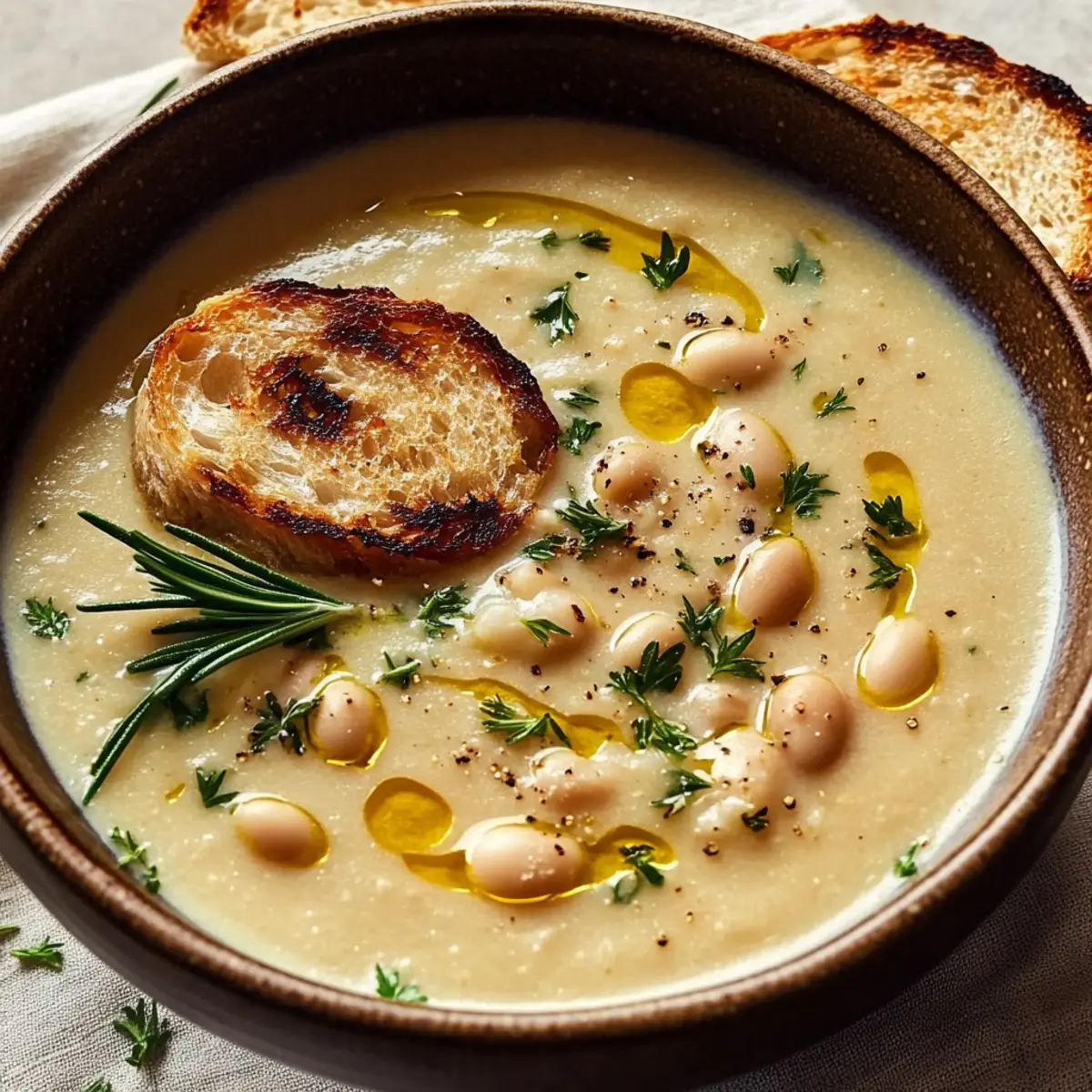 Cozy Rosemary and Roasted Garlic White Bean Soup Recipe