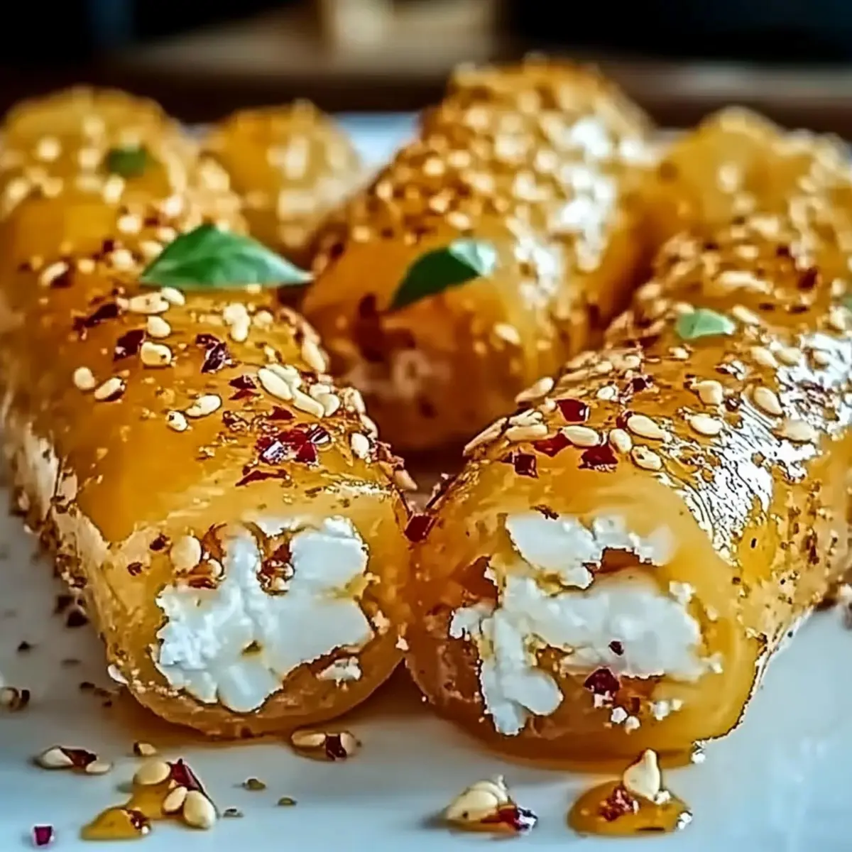 Crispy Oven Fried Feta Rolls with Chili Honey Bliss