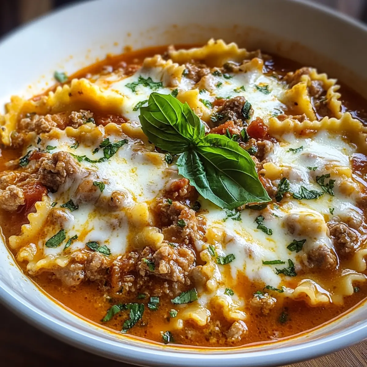 Comforting Italian Lasagna Soup with Creamy Cheese Delight