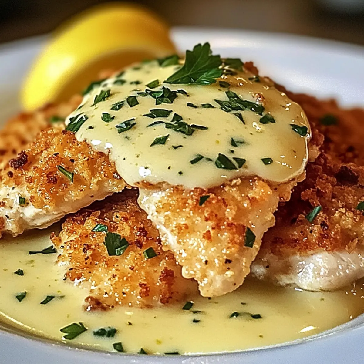 Lemon Pecorino Crusted Chicken with Creamy Lemon Bliss