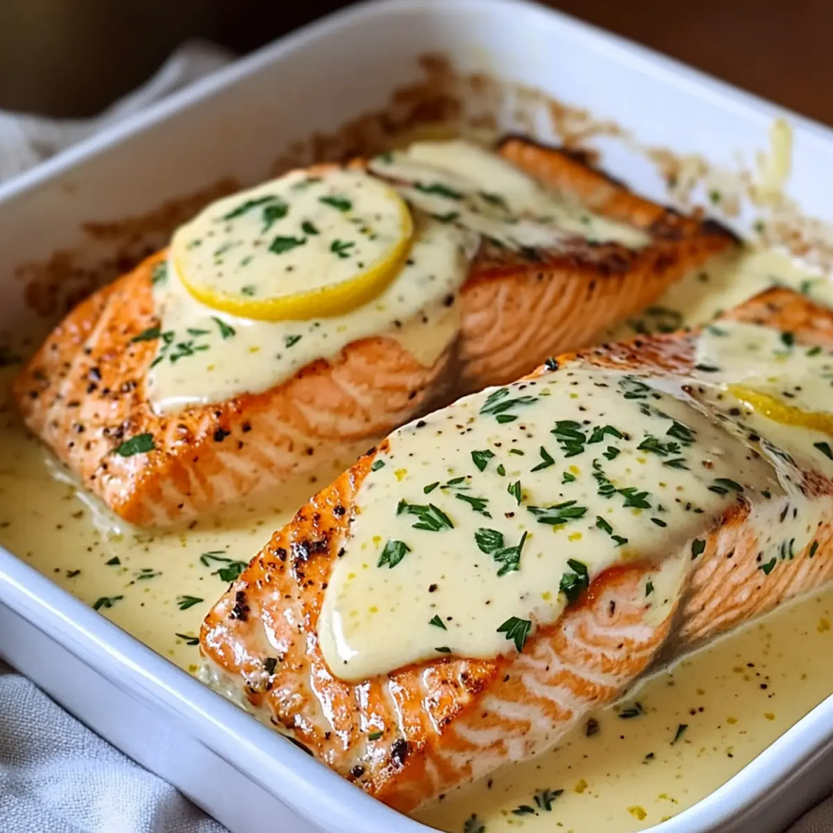 Baked Salmon with Lemon Butter Cream Sauce for a Cozy Night
