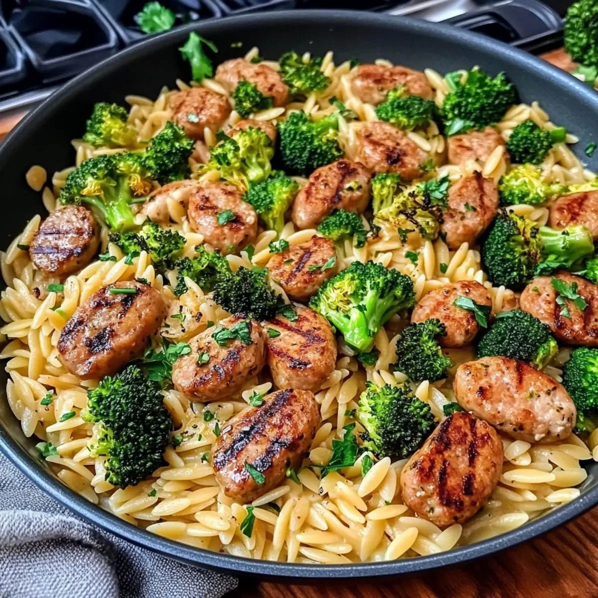One-Pan Chicken Sausage Broccoli Orzo for Easy Family Dinners