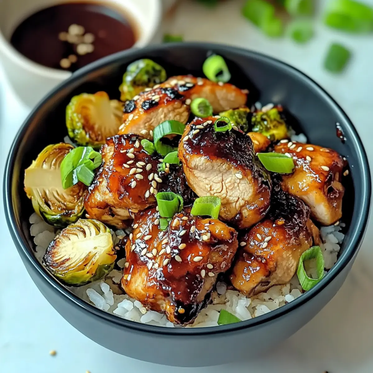 Delicious Teriyaki Chicken Bowls with Crispy Brussels Boosts Flavor