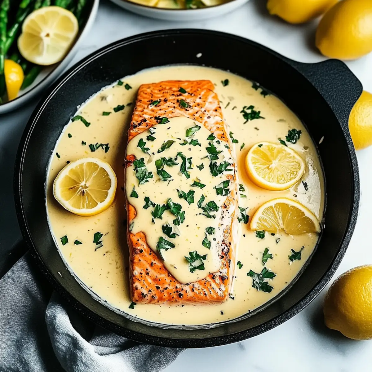 Baked Salmon with Lemon Butter Cream Sauce for Easy Elegance