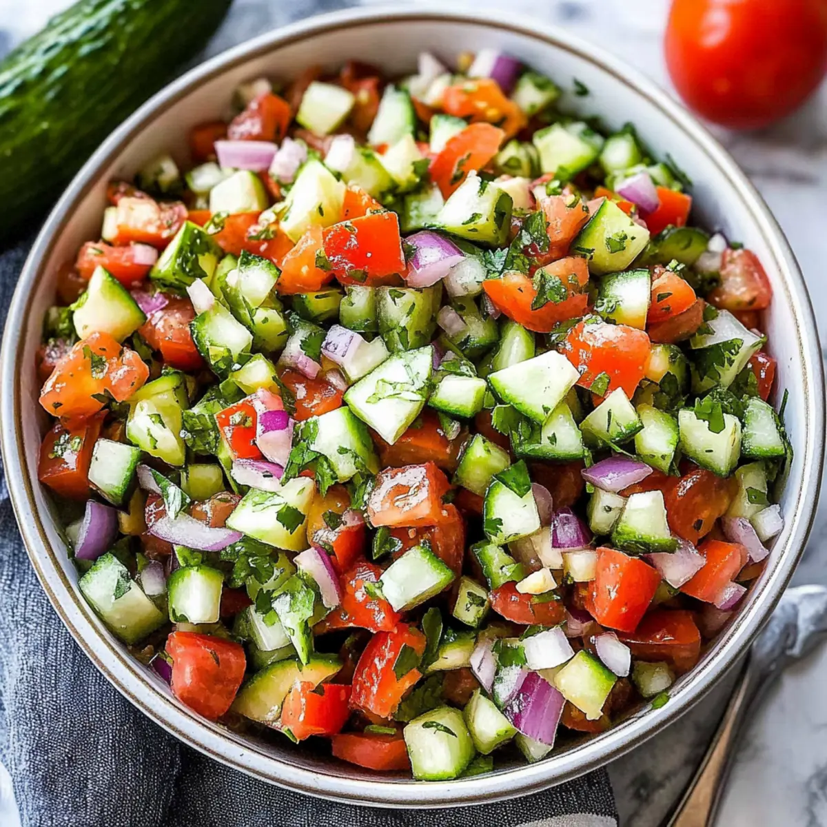 Mediterranean Salad with Cucumber, Tomato and Onion Bliss
