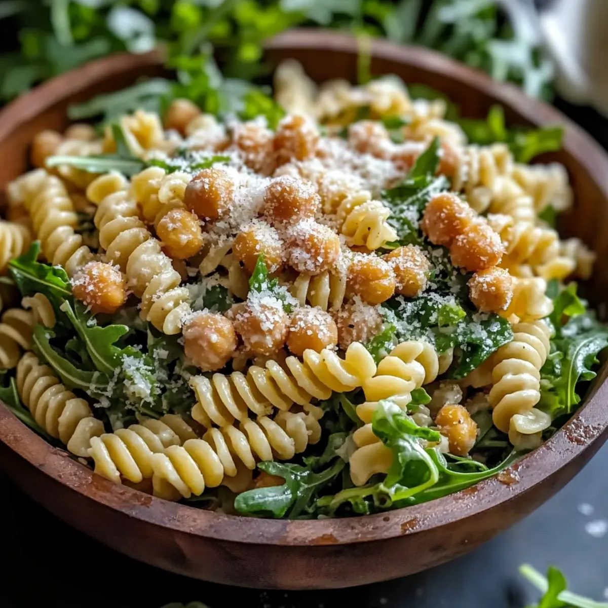Crispy Chickpeas Elevate Arugula Pasta Caesar Salad