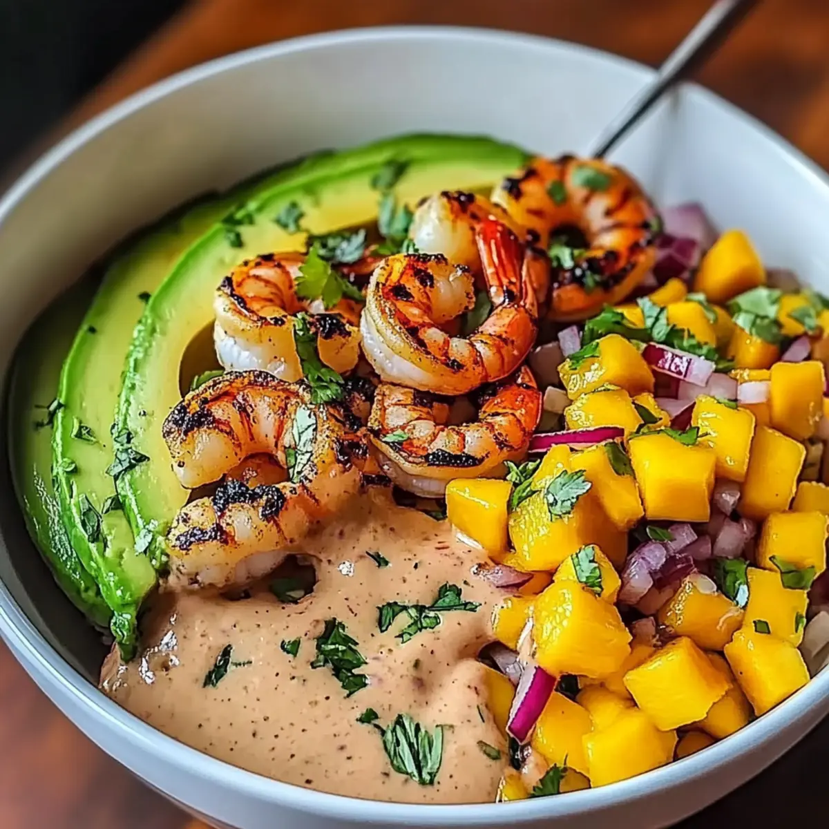 Shrimp and Avocado Bowls with Mango Salsa & Lime-Chili Sauce Bliss